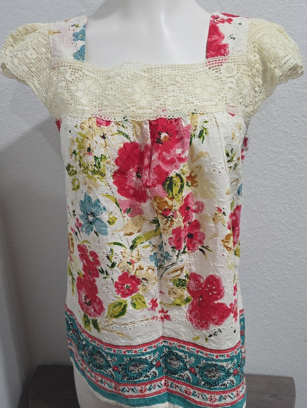Nolita Floral Ruffled Eyelet V-Neck Blouse
